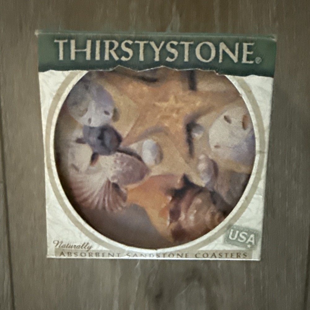 Thirstystone Set of 4 Natural Solid Sandstone Coasters‎ Seashells New in the Box
